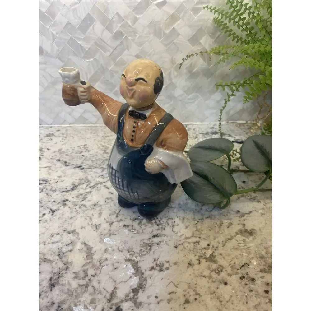 Vintage Ceramic Waiter Holding Pitcher Liquor Wine Decanter Bottle‎ Japan